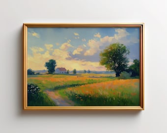 Midwest Farmland Summer Decor, Ohio Rural Landscape Print, Amish Country Wall Art, American Heartland Golden Prairie Field Nature Art