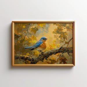 Eastern Bluebird Art Painting, Blue Bird Wall Art, Rustic Cottage Nature Decor, Summer Animal Gift for Bird Lovers Home Accent