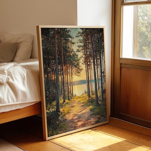 Lake Michigan Art Print, Forest Landscape with Morning Sunlight, Nature Lover's Decor image 4