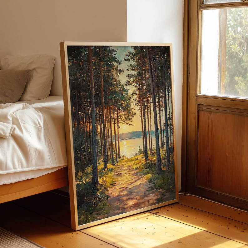 Lake Michigan Art Print, Forest Landscape with Morning Sunlight, Nature Lover's Decor image 4