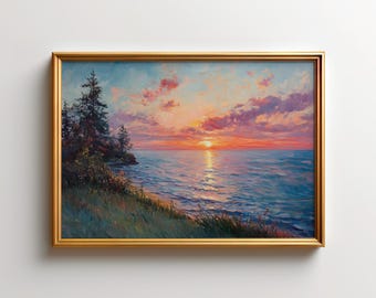 Lake Superior Wall Art, Great Lakes Sunset Print, Minnesota Lakeshore Nature Decor, Upper Peninsula Michigan Coastal Landscape Art