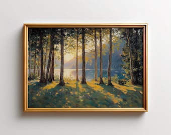 Lake Tahoe Wall Art, Sierra Nevada Forest Light Print, California Nevada Lake Decor, Sunlight Through Trees Nature Landscape Art Print