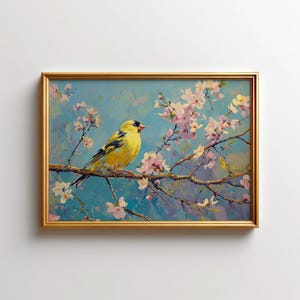 Cuadro de jilguero americano - Decoración de pared con aves de Norteamérica para amantes de la vida silvestre y las cabañas, póster de aves americanas