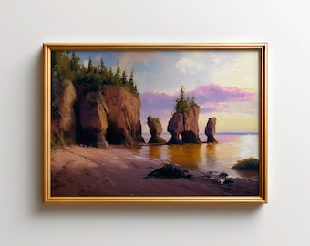 Hopewell Rocks New Brunswick Wall Art, Bay of Fundy Sunrise Landscape Print, Canadian Nature Poster, Flowerpot Rocks Decor