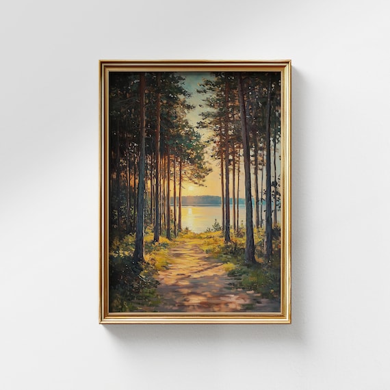 Lake Michigan Art Print, Forest Landscape with Morning Sunlight, Nature Lover's Decor