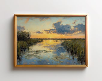 Everglades National Park Wall Art, Florida Swamp Sunset Print, Wetland Nature Wall Decor, Water Lily Landscape Art Print