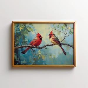 Nordkardinalmalerei, rote Vogelwandkunst, rustikales Landhaus-Naturdekor, Sommertiergeschenk für Vogelliebhaber-Hauptakzent