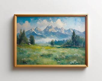 Grand Teton National Park Print: Wyoming Mountain Landscape Art, Morning Fog Mountain