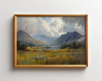 Misty Scottish Highlands Print, Glencoe Valley Wall Art, Scotland Loch Decor, Autumn Mountain Landscape, Moody European Countryside Poster
