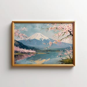 Cherry Blossoms Wall Art: Mt. Fuji Painting, Japan Spring Landscape Decor, Cherry Blossom Decor for Home & Office