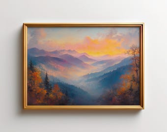 Blue Ridge Mountains Sunrise Print, Foggy Tennessee Landscape Art