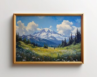 Mount Rainier Wandkunst - Wildblumen & Schneelandschaft, Washington National Park