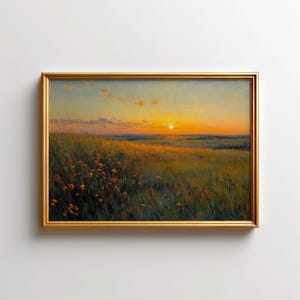 Sunset Tallgrass Prairie Art Painting – Kansas Flint Hills Landscape Poster, Grassland Wall Art, Tallgrass Prairie National Preserve Decor