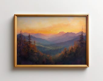 Adirondack Mountains Sunset Print, Upstate NY Wall Art, Rustic Cabin Wall Decor, Impressionist Forest Art, Mountain Landscape Print