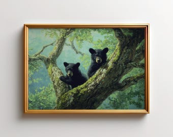 Black Bear Cubs Print, Shenandoah National Park Wall Art, Skyline Drive Virginia Decor, White Oak Tree Wildlife Decor, Nature Lover Gift