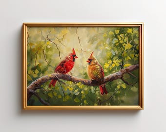 Red Cardinal Couple Art Print, Wildlife Wall Art for Bird Lovers