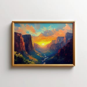 Zion National Park Painting of Angels Landing Wall Art, Utah Landscape Print, Zion National Park Canvas Art for Home Decor