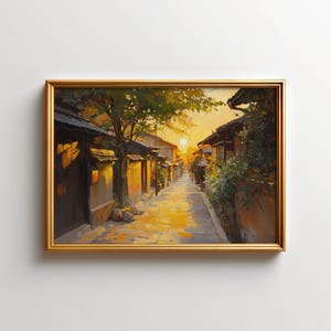 Kyoto Painting, Japanese Old Alley Wall Art, Sunset Kyoto Pontocho Yokocho Print, Japan Nature Wall Decor, Fine Art Japan Gift