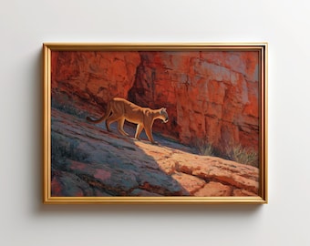 Cougar Art Print, Zion National Park Wall Art, Red Rock Canyon Wall Decor, Mountain Lion Print, Southwest Desert Wall Decor