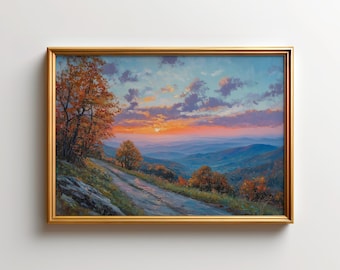 Impresión del atardecer de Shenandoah, arte mural de las montañas Blue Ridge, arte de los Apalaches, decoración natural de Virginia