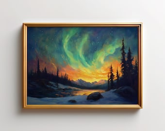 Northern Light Wall Art, Aurora Borealis Print, Canada Yellowknife Wall Decor for Living Room