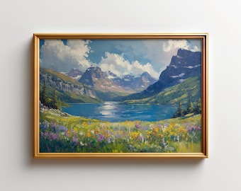 Glacier National Park Wall Art, St. Mary Lake Wildflower Meadow Print, Montana Mountain Nature Decor, Alpine Summer Landscape Art Print