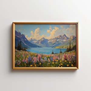 Rocky Mountain Print, Dalaman Park Wildblumen Gemälde, Montana Landschaft Wandkunst für Wohnkultur