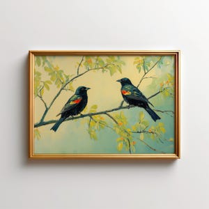 Red-winged Blackbird Wall Art, North American Bird Painting, Wildlife Poster for Cottage & Cabin Decor, Nature Lover Gift