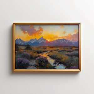 Grand Teton Gemälde - Sonnenuntergang Berg Wandbild, Wyoming Landschaft Druck, Grand Teton Nationalpark Dekor, Natur Kunstwerk