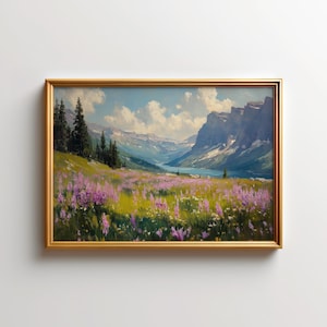 Glacier National Park Painting Wildflower Rocky Mountain Art Print & Montana Landscape Decor for Nature Lovers