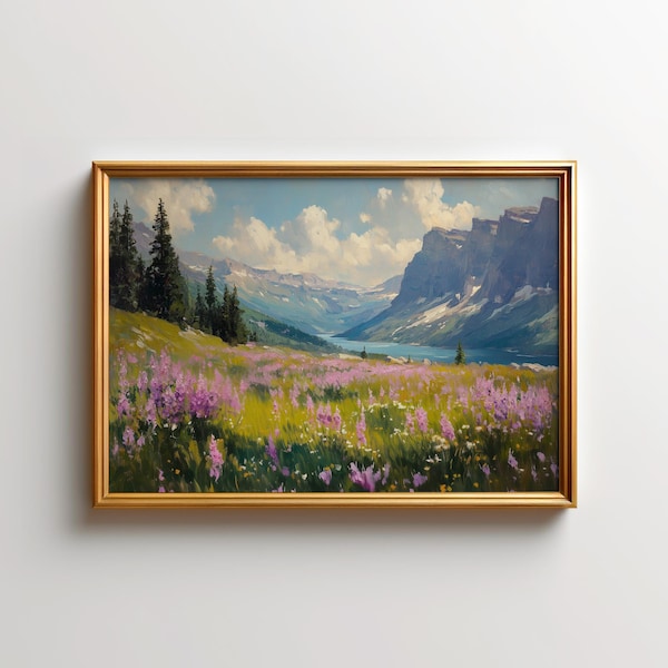 Glacier National Park Print, Wildflower Rocky Mountain Art, Montana Landscape Decor for Nature Lovers