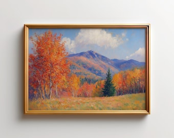 White Mountains New Hampshire Autumn Wall Art, New England Fall Foliage Poster Print, Red Maple Tree Landscape, Rustic Nature Decor