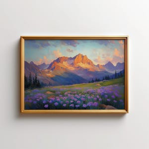 Rocky Mountain Painting, Sunset Wildflowers Wall Art of Colorado Landscape Painting, Colorado Cottage & Cabin Rocky Mountain Art Prints