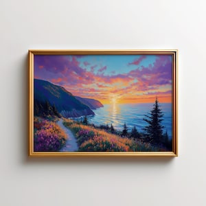 Cape Breton Painting - Sunset Wall Art of Cabot Trail & Cape Breton Highlands National Park Print, Nova Scotia Decor