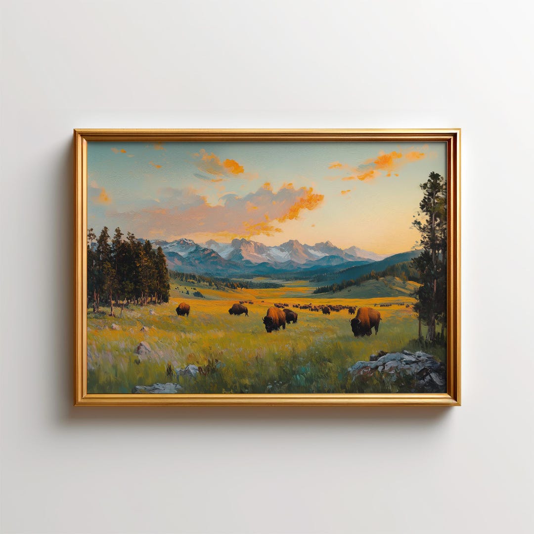 American Bison Art Print, Yellowstone Wall Art, Montana Landscape ...