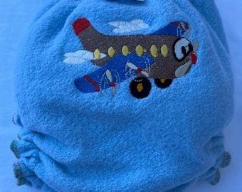Loveybums Große Baby Blau Gestickt Kiddy Flugzeug Wolle Krepp Windel Abdeckung Fit 18-30 Pfund.