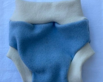 Couche-culotte Loveybums NB/SM bleuet en laine interlock.