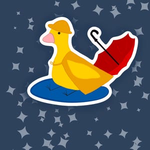 Vinyl sticker Duck sticker Raincoat duck Umbrella decal Cute animal sticker Puddle art Whimsical design Water-resistant sticker Cartoon duck