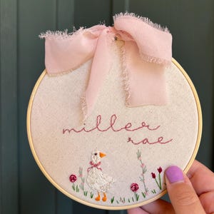 Hand Embroidered Goose Name Hoop: Custom Nursery Decor
