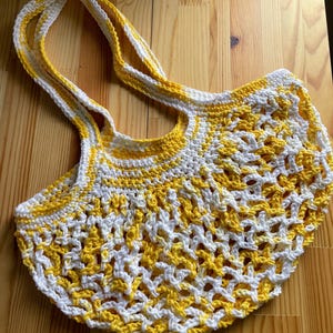 Crochet Mini Market Bag- Yellow and White
