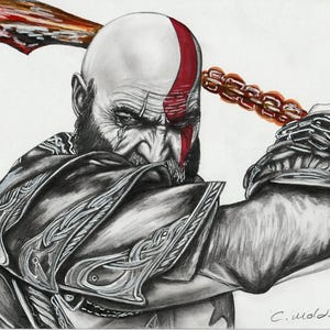 God of War Kratos A4 Pencil Drawing Art Print