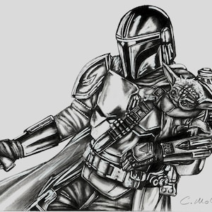 Star Wars Mandalorian & Grogu A5 Art Print