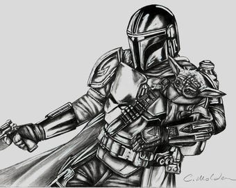 Star Wars Mandalorian & Grogu A5-kunstafdruk