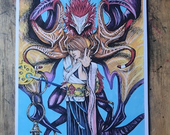 Final Fantasy X Yuna och Valefor A4/A5 konsttryck