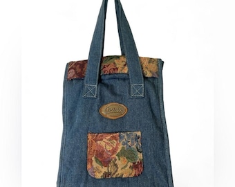 Vintage Carter's Denim Floral Jacquard Mini Diaper Bottle Bag