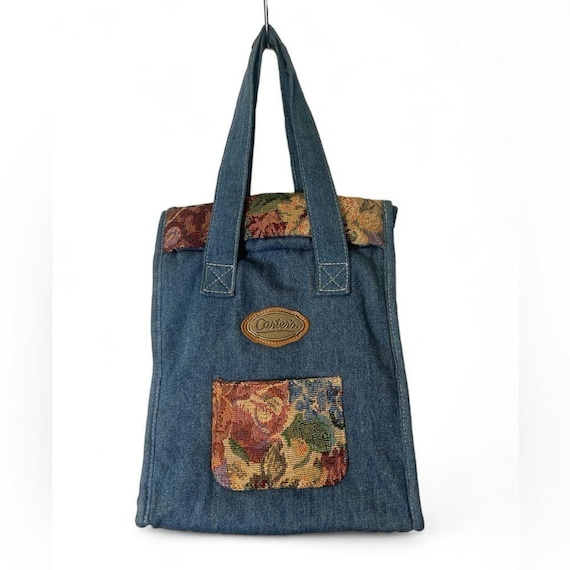 Vintage Carter's Denim Floral Jacquard Mini Diaper Bottle Bag