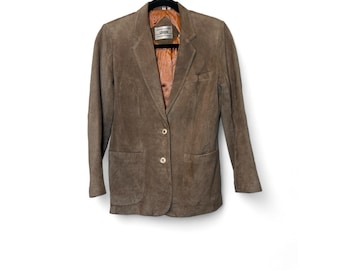 Vintage I.Magnin Women 8 Brown Satin Lined Suede Double Breasted Blazer READ
