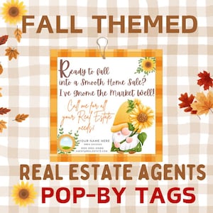 FALL Printable &quot;Gnome Smooth Sale&quot; Real Estate Pop-By Tags, Real Estate Marketing, Gift Tag, Realtor Pop By, Fall Themed, Pop By, Giveaway