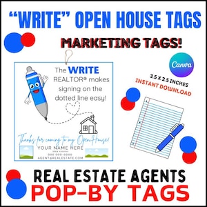 WRITE Themed Open House Tags | Personalize | Real Estate | Open House gifts | Realtor Give-a-ways | Marketing