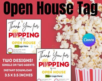 Realtor Open House Tags | Editable Popcorn Tags | 2 Designs | Add the Popcorn | Real Estate Agents | Canva